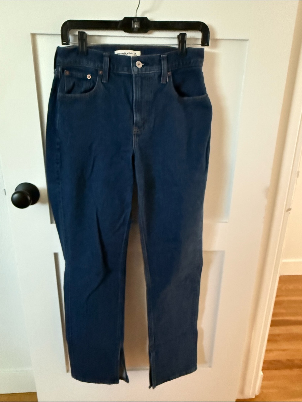 abercrombie Dark Blue Curve Love Mid-Rise Straight Jeans